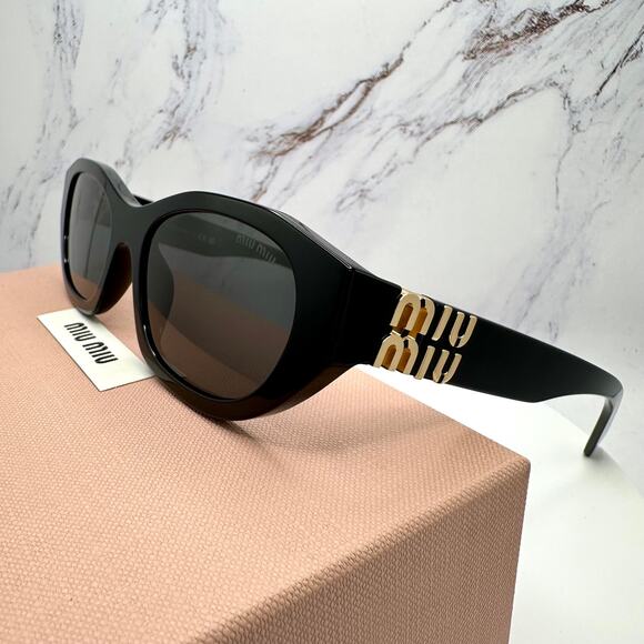 New MIU MIU Sunglasses Black Gold Rectangle Cat Eye Geometric Authentic - Picture 7 of 16